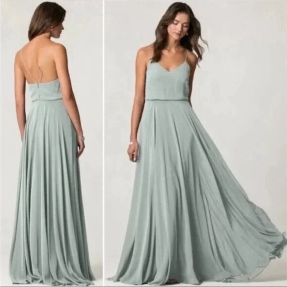 Jenny Yoo Inesse A Line Maxi Dress in Morning Mist size 6 Womens - Picture 1 of 9